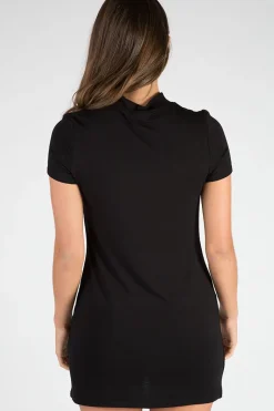 Rebellious Fashion Black Choker Neck Cut Out Slogan T-Shirt Dress - Sophie