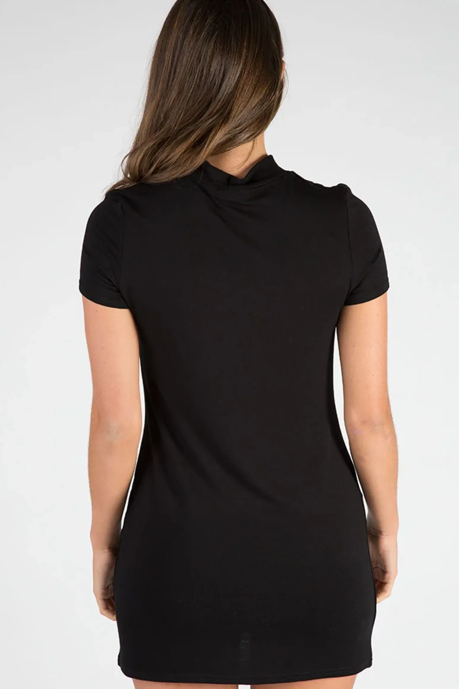 Rebellious Fashion Black Choker Neck Cut Out Slogan T-Shirt Dress - Sophie