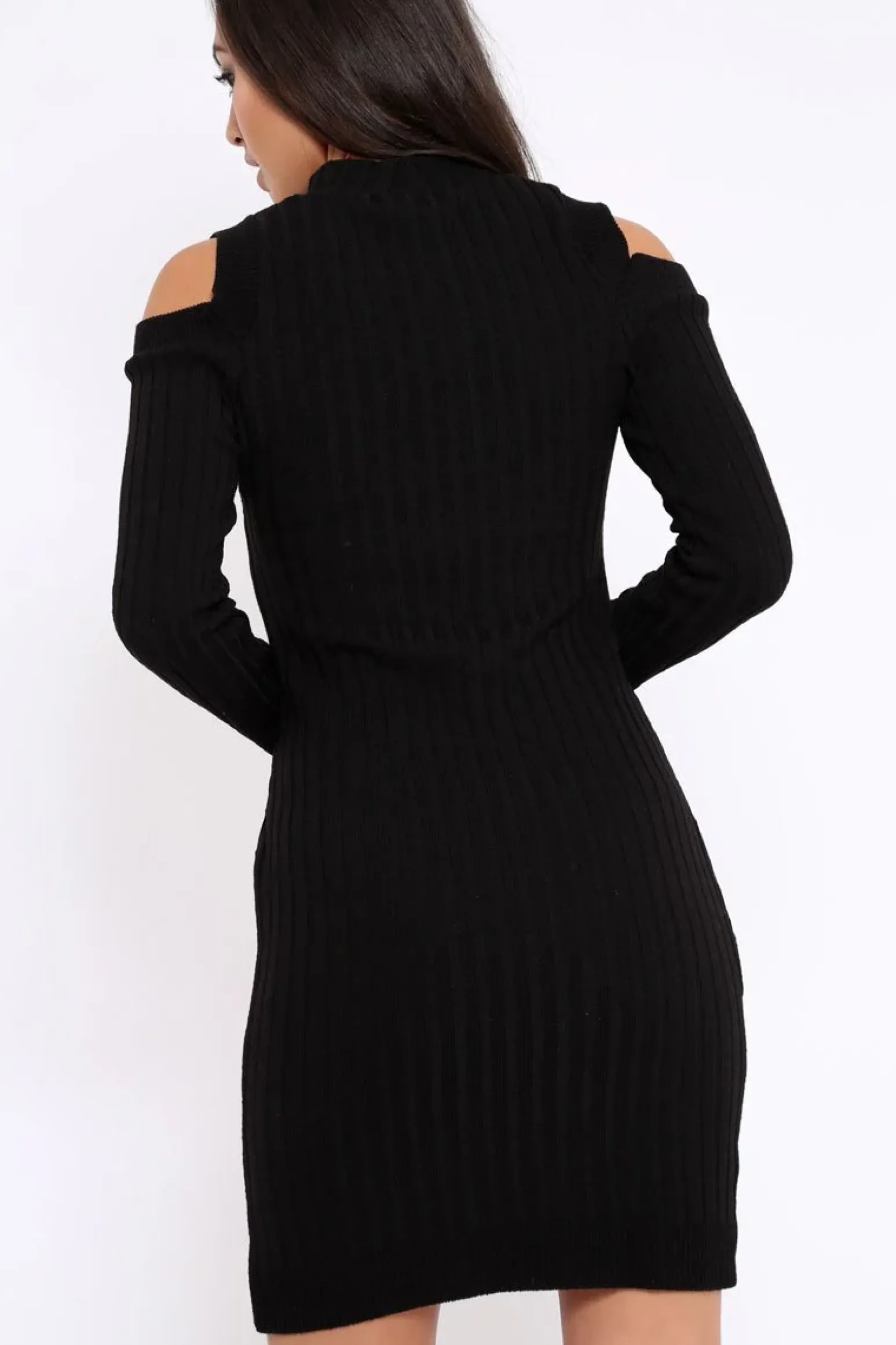 Rebellious Fashion Black Cold Shoulder and V Neck Cut Out Dress - Riona