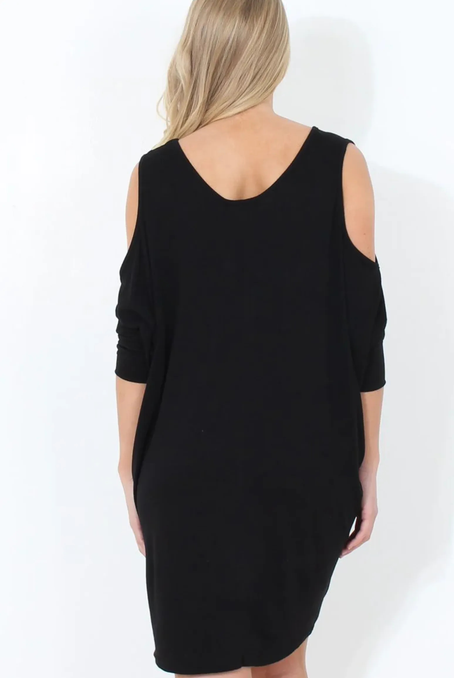 Rebellious Fashion Black Cold Shoulder Oversized Dress - Sherri