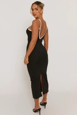 Rebellious Fashion Black Contrast Edge Bodycon Midaxi Dress - Fedora