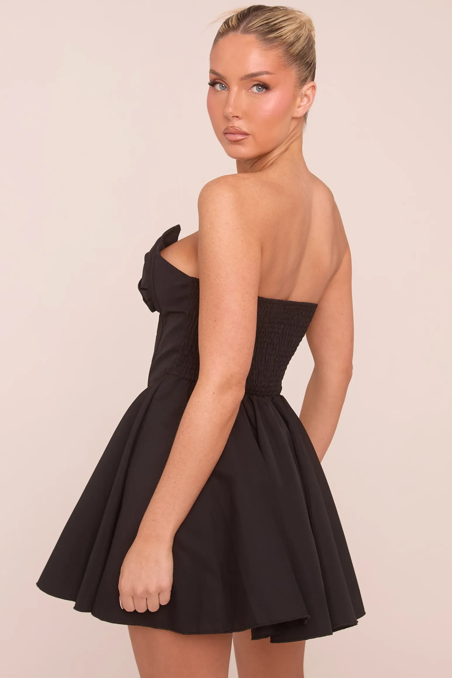 Rebellious Fashion Black Corset Detail Gathered Mini Dress - Mase