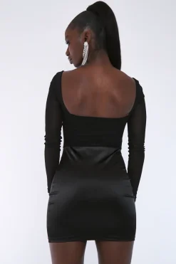 Rebellious Fashion Black Corset Look Satin Mini Dress - Melody