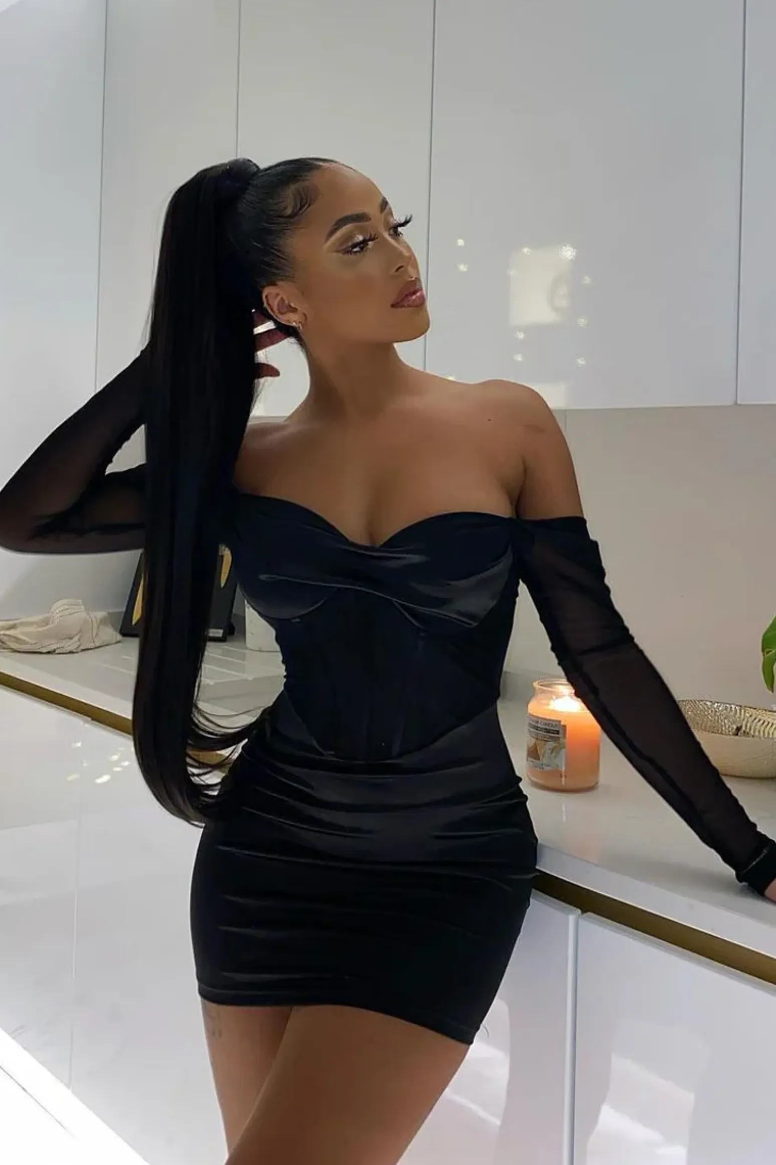 Rebellious Fashion Black Corset Look Satin Mini Dress - Melody