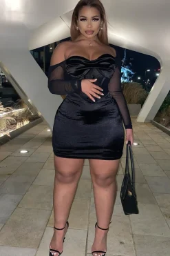 Rebellious Fashion Black Corset Look Satin Mini Dress - Melody