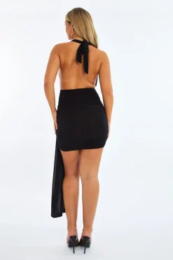 Rebellious Fashion Black Cowl Neck Ruched Mini Dress - Annalise