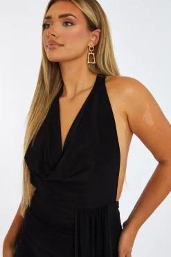 Rebellious Fashion Black Cowl Neck Ruched Mini Dress - Annalise