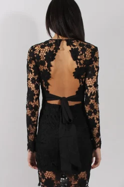 Rebellious Fashion Black Crochet Lace Plunge Dress - Adora