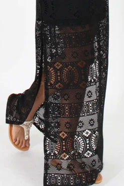Rebellious Fashion Black Crochet Maxi Dress - Paris