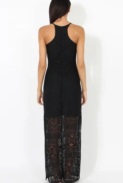 Rebellious Fashion Black Crochet Maxi Dress - Paris