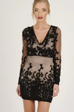 Rebellious Fashion Black Crochet V Neck Mini Dress - Tinashe