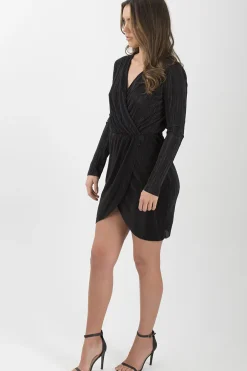 Rebellious Fashion Black Cross Over Pleated Dress - Blossom