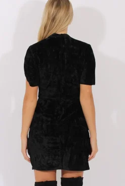 Rebellious Fashion Black Crushed Velvet Choker Plunge Dress - Sonia