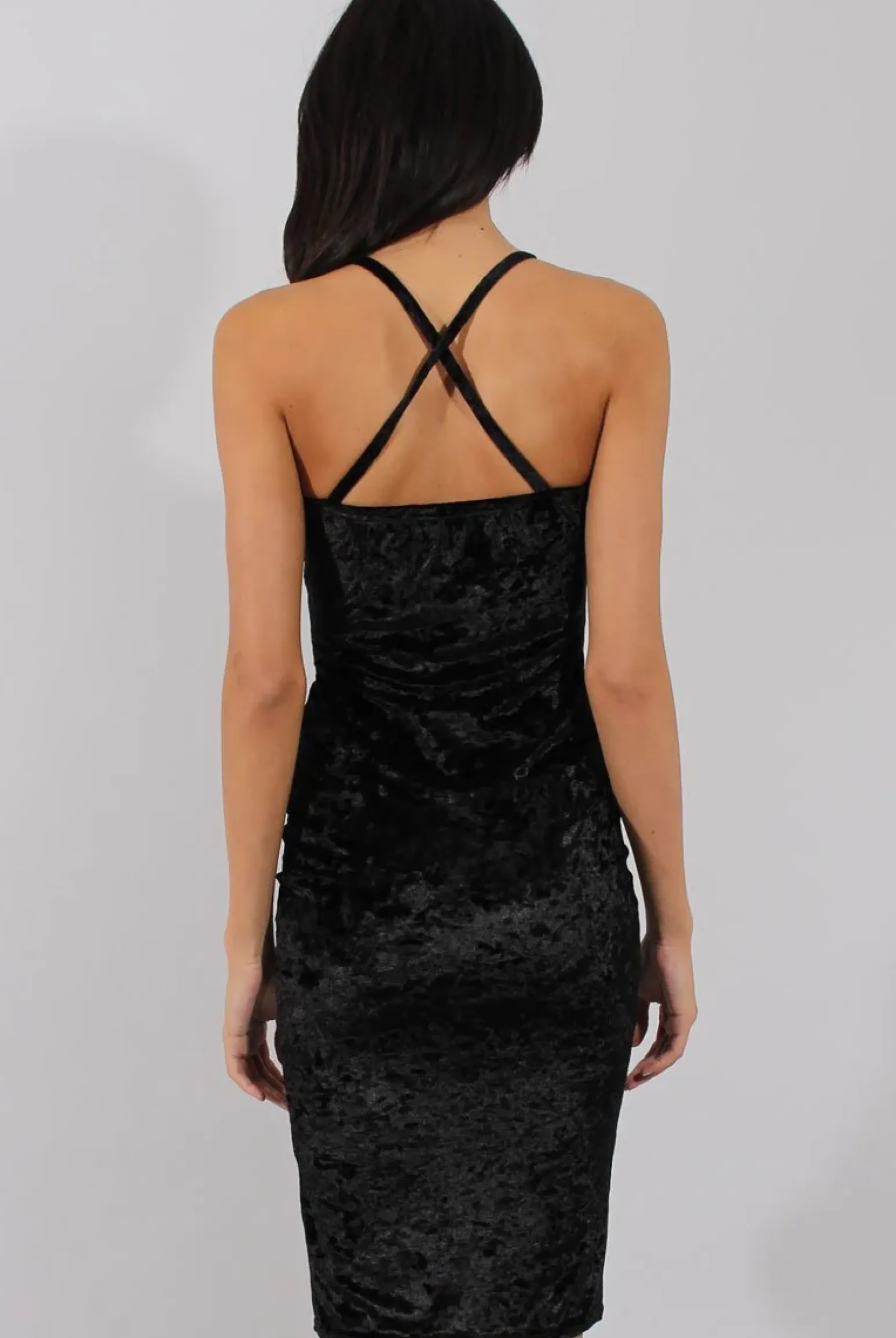 Rebellious Fashion Black Crushed Velvet Harness Midi Dress - Chanel