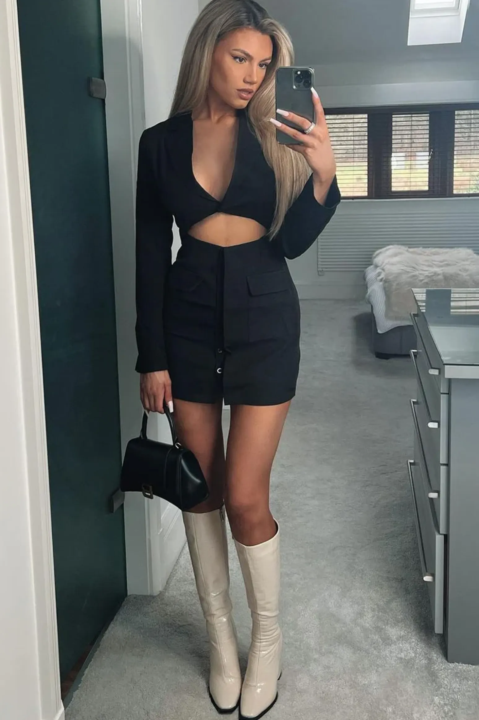 Rebellious Fashion Black Cut Out Blazer Dress - Braydee