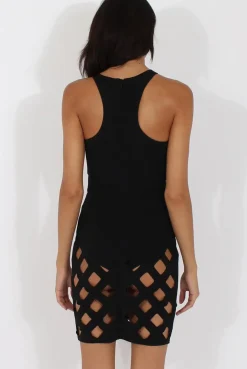 Rebellious Fashion Black Cut Out Cage Dress - Petal