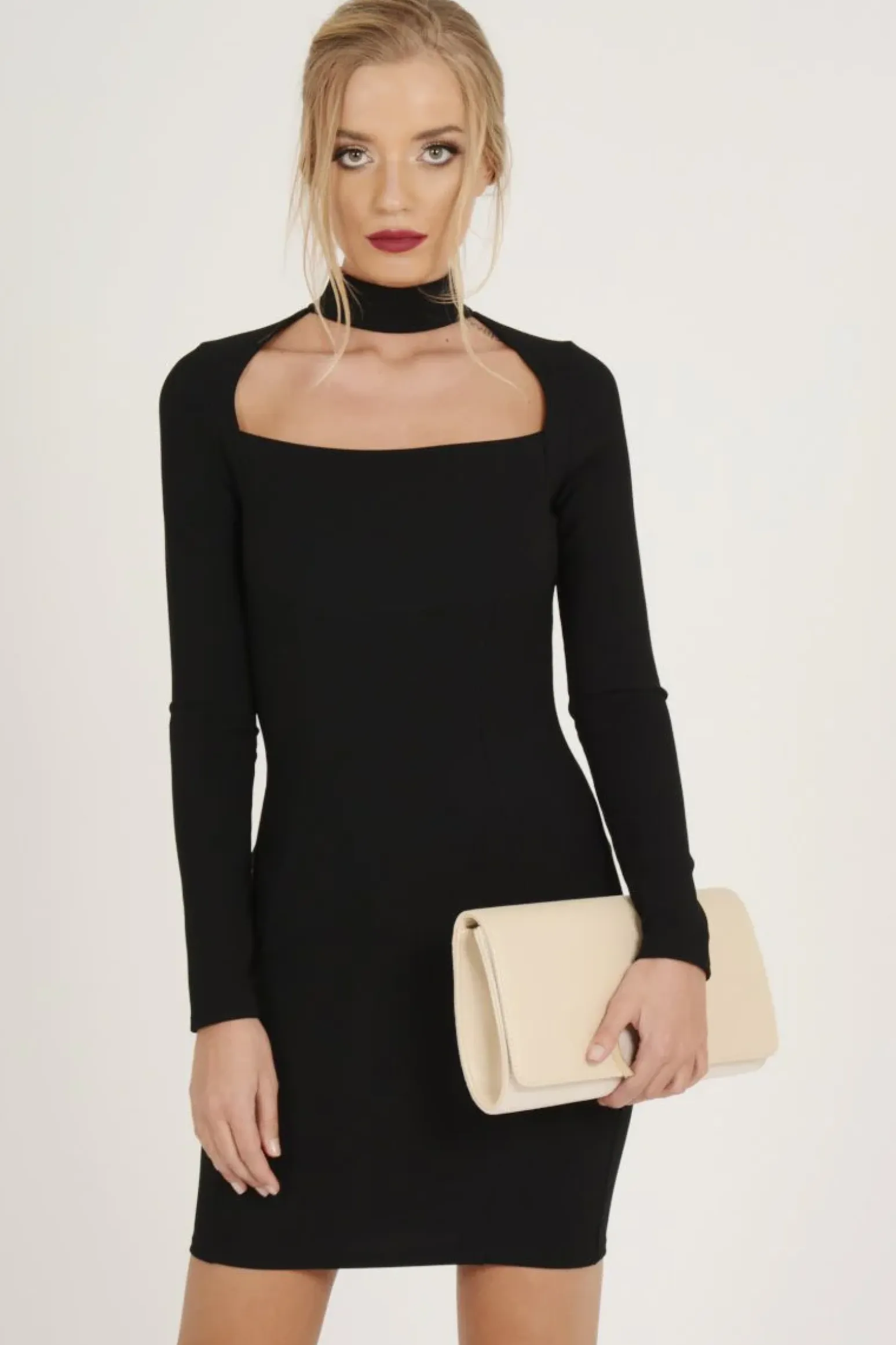 Rebellious Fashion Black Cut Out Choker Bodycon Dress - Tink