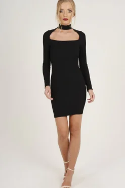Rebellious Fashion Black Cut Out Choker Bodycon Dress - Tink