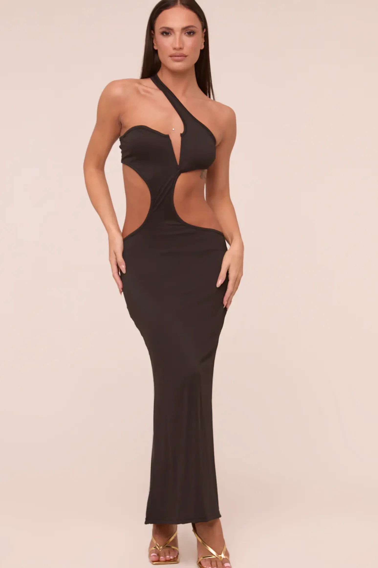Rebellious Fashion Black Cut Out Detail Bandeau Maxi Dress - Valerie