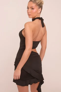 Rebellious Fashion Black Cut Out Frill Detail Sleeveless Mini Dress - Kaylee