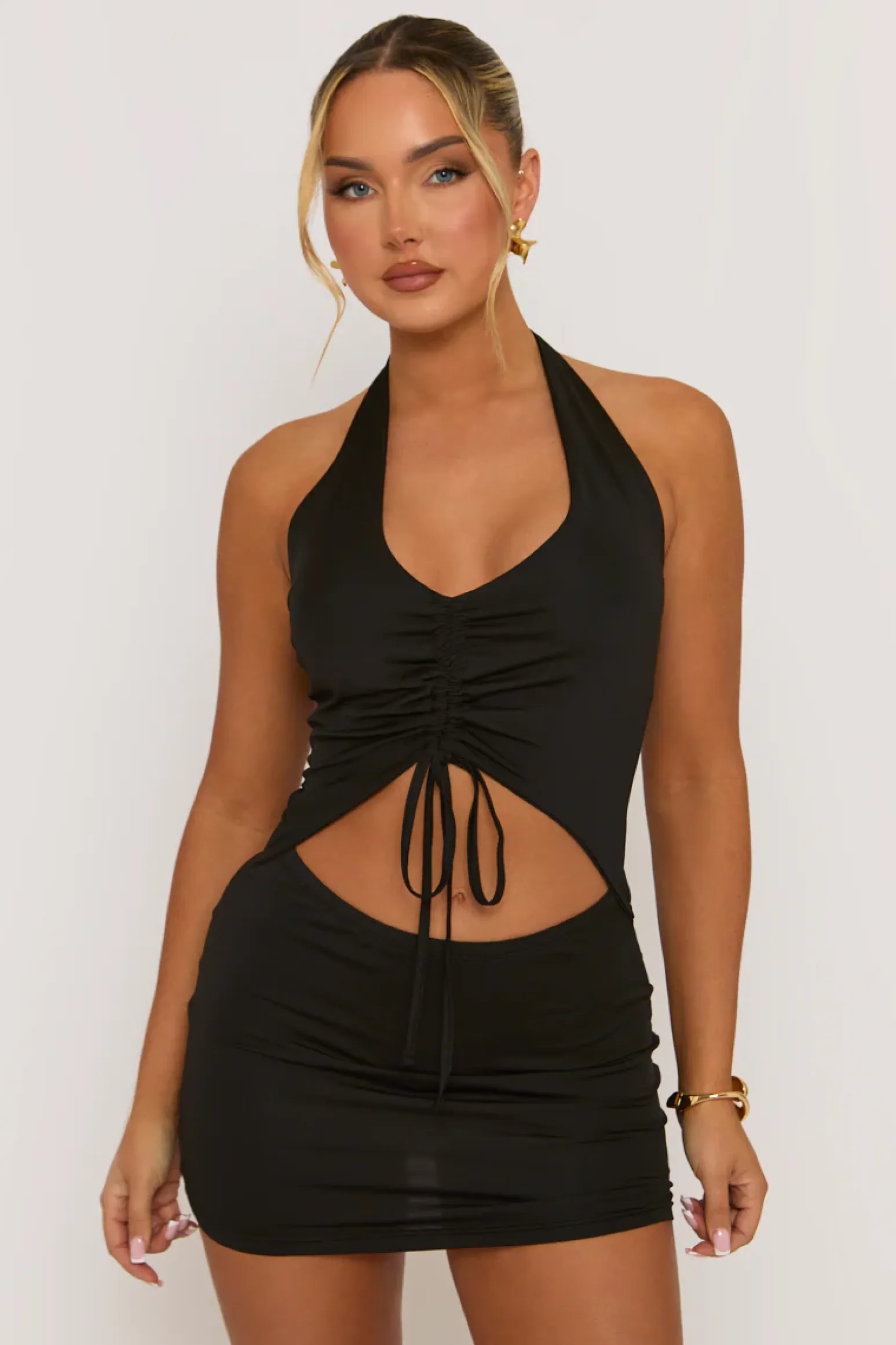 Rebellious Fashion Black Cut Out Ruched Mini Dress - Anya