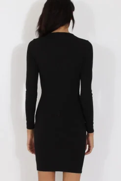 Rebellious Fashion Black Cut Out Zip Detail Dress - Cordelia