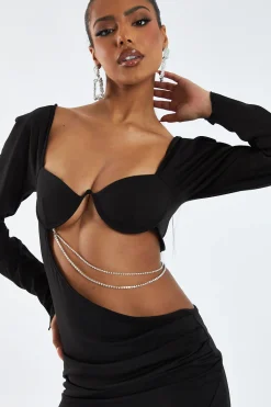 Rebellious Fashion Black Cutout Diamante Detail Mini Dress - Zoya