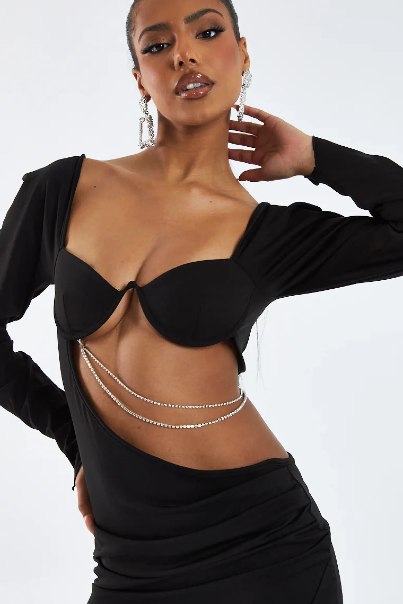 Rebellious Fashion Black Cutout Diamante Detail Mini Dress - Zoya