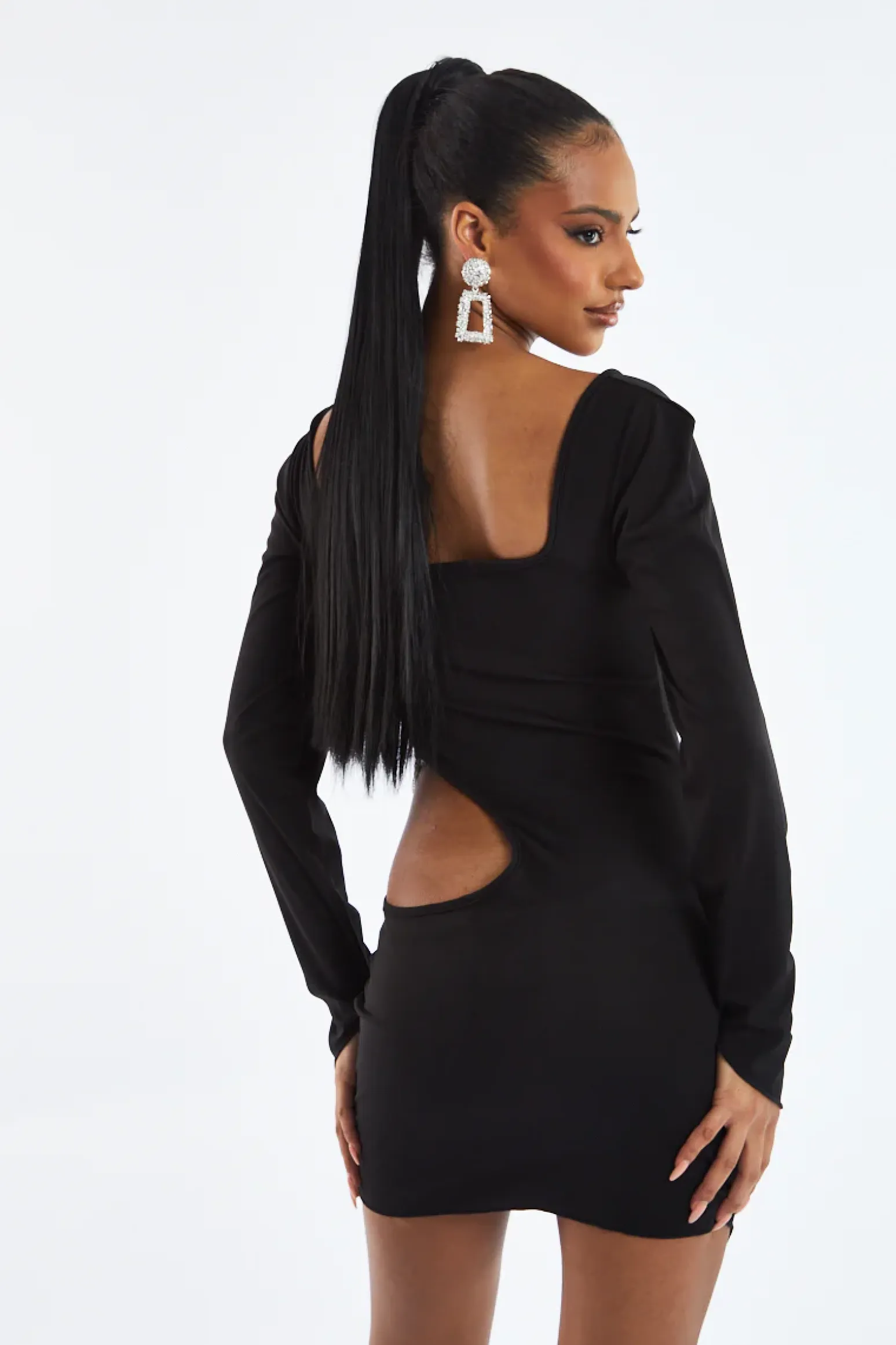 Rebellious Fashion Black Cutout Diamante Detail Mini Dress - Zoya