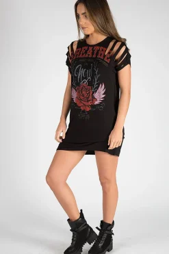 Rebellious Fashion Black Distressed Breathe Graphic T Shirt Dress - Madeline