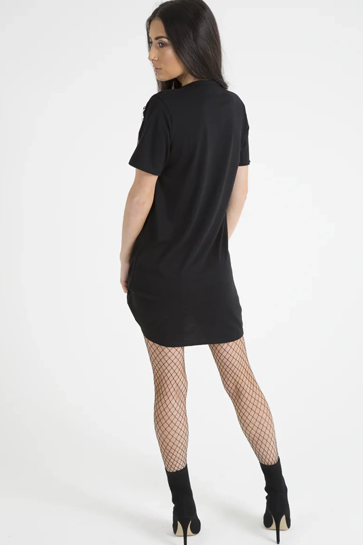 Rebellious Fashion Black Eagle Print Cut Out Pin T-Shirt Dress - Thea