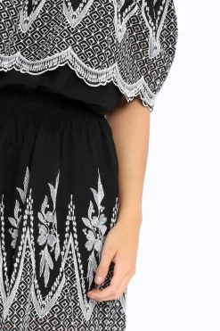 Rebellious Fashion Black Embroidered Bardot Dress - Lottie