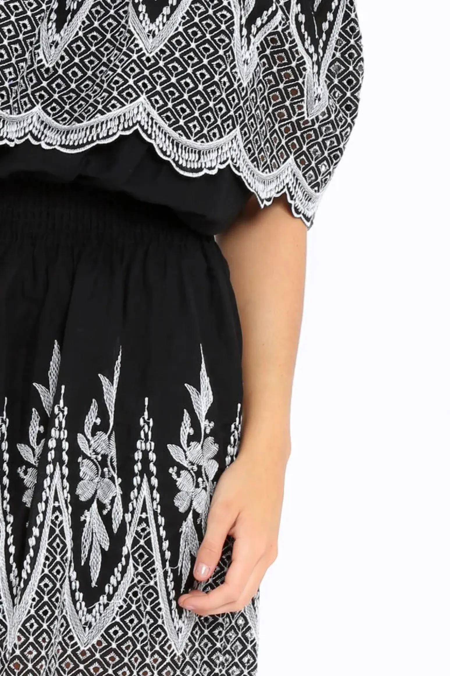 Rebellious Fashion Black Embroidered Bardot Dress - Lottie