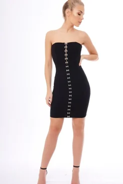 Rebellious Fashion Black Eyelet Front Bandeau Mini Dress - Kayla