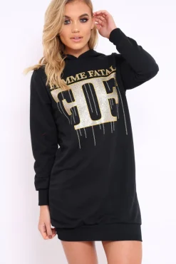 Rebellious Fashion Black Femme Fatal Hooded Dress - Ivanna