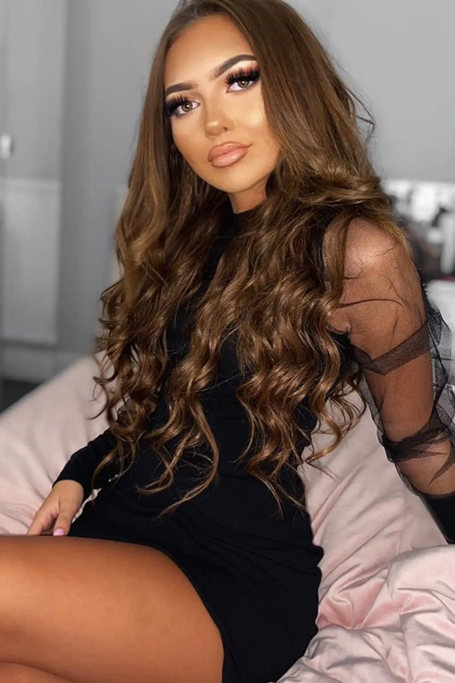Rebellious Fashion Black Fishnet Puff Sleeve Mini Bodycon Dress - Franca