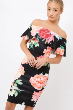 Rebellious Fashion Black Floral Bardot dress - Martina