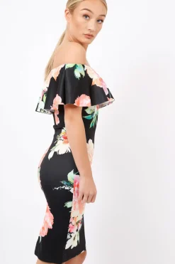 Rebellious Fashion Black Floral Bardot dress - Martina