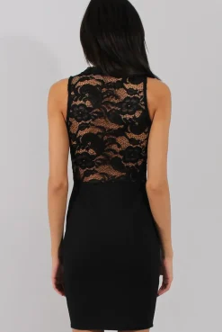 Rebellious Fashion Black Floral Lace Plunge Neck Dress - Talia