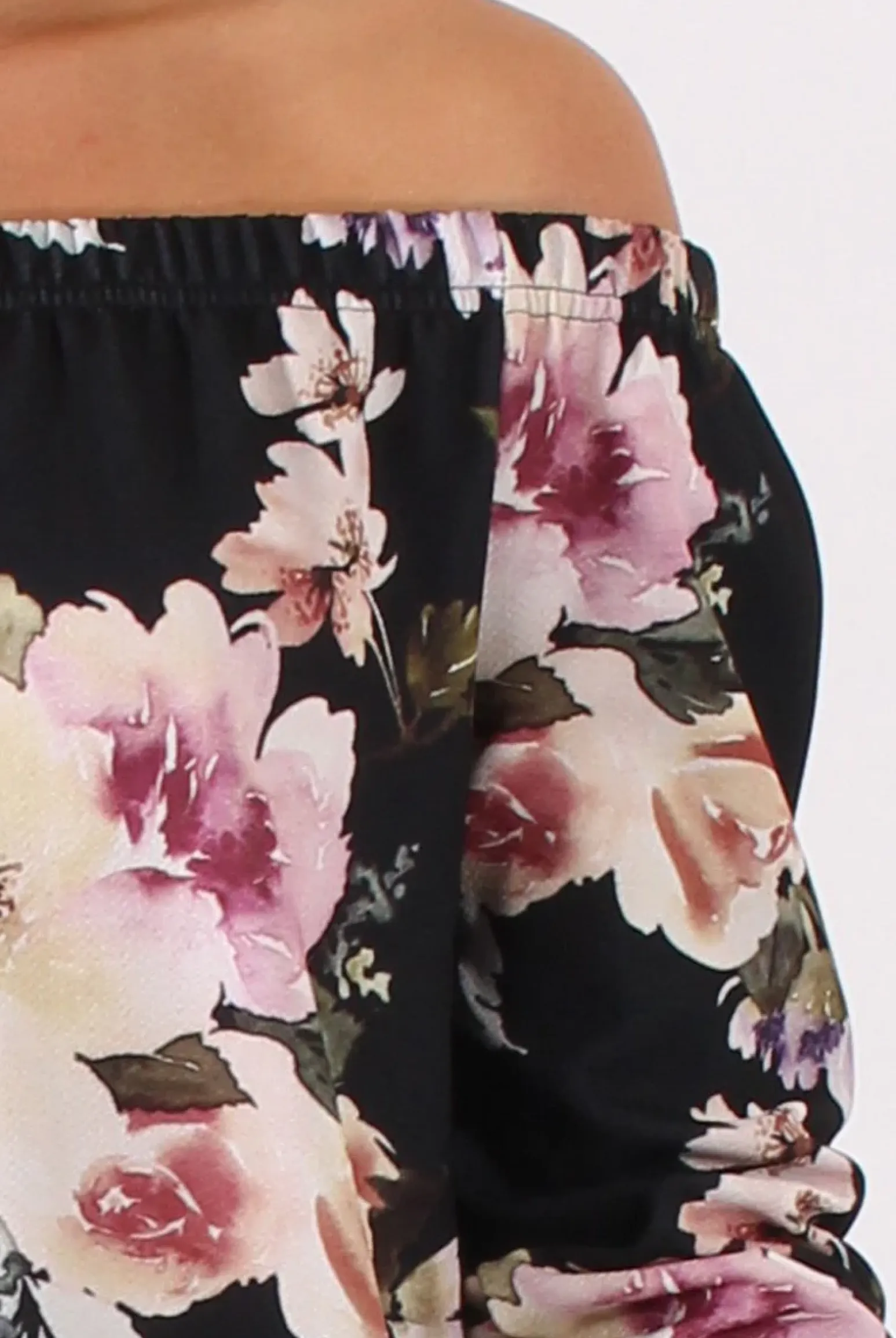 Rebellious Fashion Black Floral Print Bardot Dress - Cammi