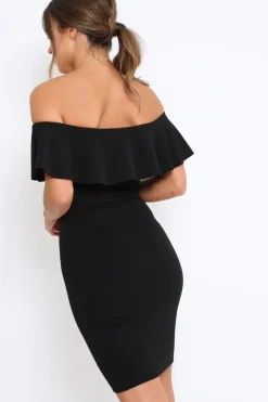 Rebellious Fashion Black Frill Bardot Midi Dress - Bridget
