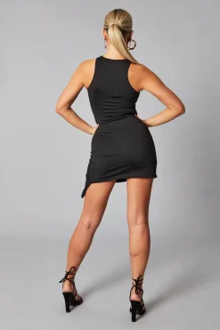 Rebellious Fashion Black Front Ruched Sleeveless Mini Dress - Masako