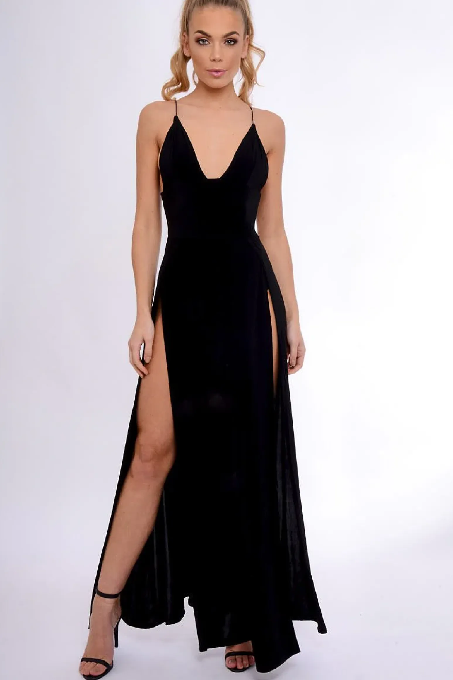 Rebellious Fashion Black Front Split Leg Maxi Dress - Effy