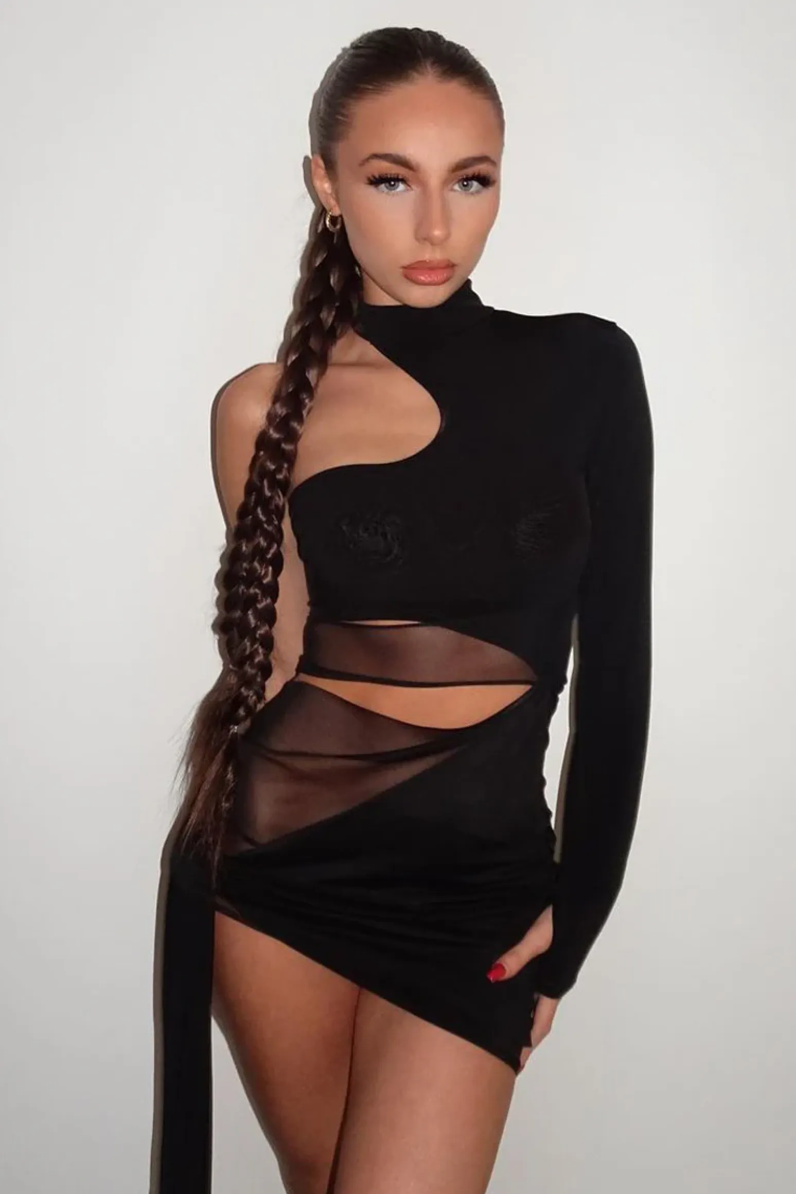 Rebellious Fashion Black Gathered Mesh Panel Cut Out Mini Dress - Bevie