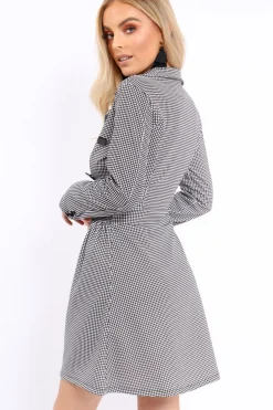 Rebellious Fashion Black Gingham Print Button Detail Blazer Dress - Nora