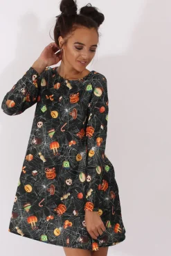 Rebellious Fashion Black Halloween Trick Or Treat Swing Dress - Sugar