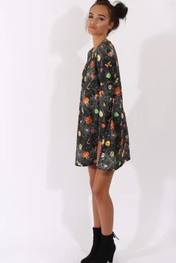 Rebellious Fashion Black Halloween Trick Or Treat Swing Dress - Sugar