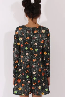 Rebellious Fashion Black Halloween Trick Or Treat Swing Dress - Sugar
