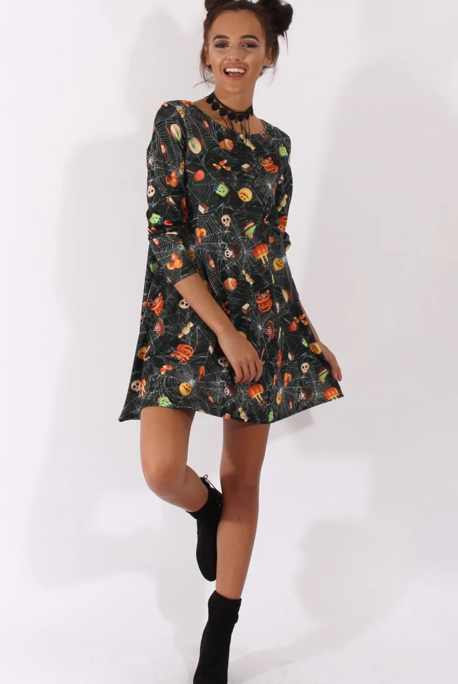 Rebellious Fashion Black Halloween Trick Or Treat Swing Dress - Sugar