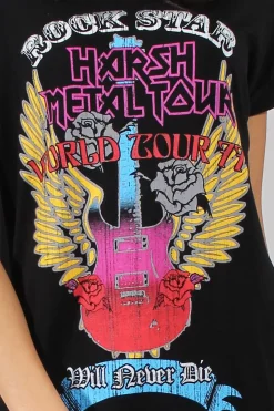Rebellious Fashion Black Harsh Metal Tour T-Shirt Dress - Layne